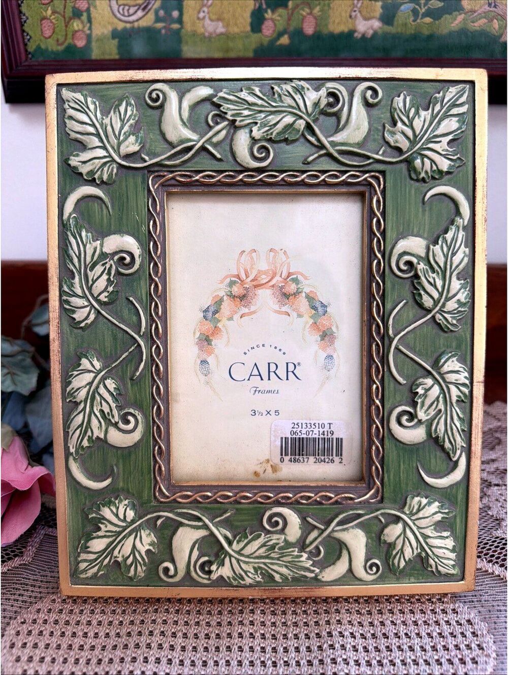 VTG Ornate Resin Green Gold Ivy Picture Photo Frame For 3.5×5” Tolkien Elven